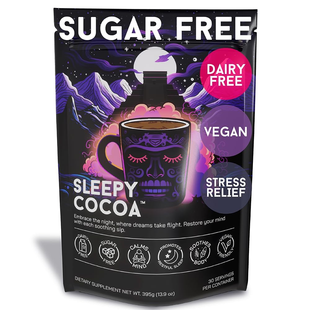 Super Cocoa Sleepy Cocoa Hot Chocolate Mix - Sugar Free, Non Dairy, Keto, Vegan - 13.9 Ounce - Sleepy Semi-Sweet Cocoa