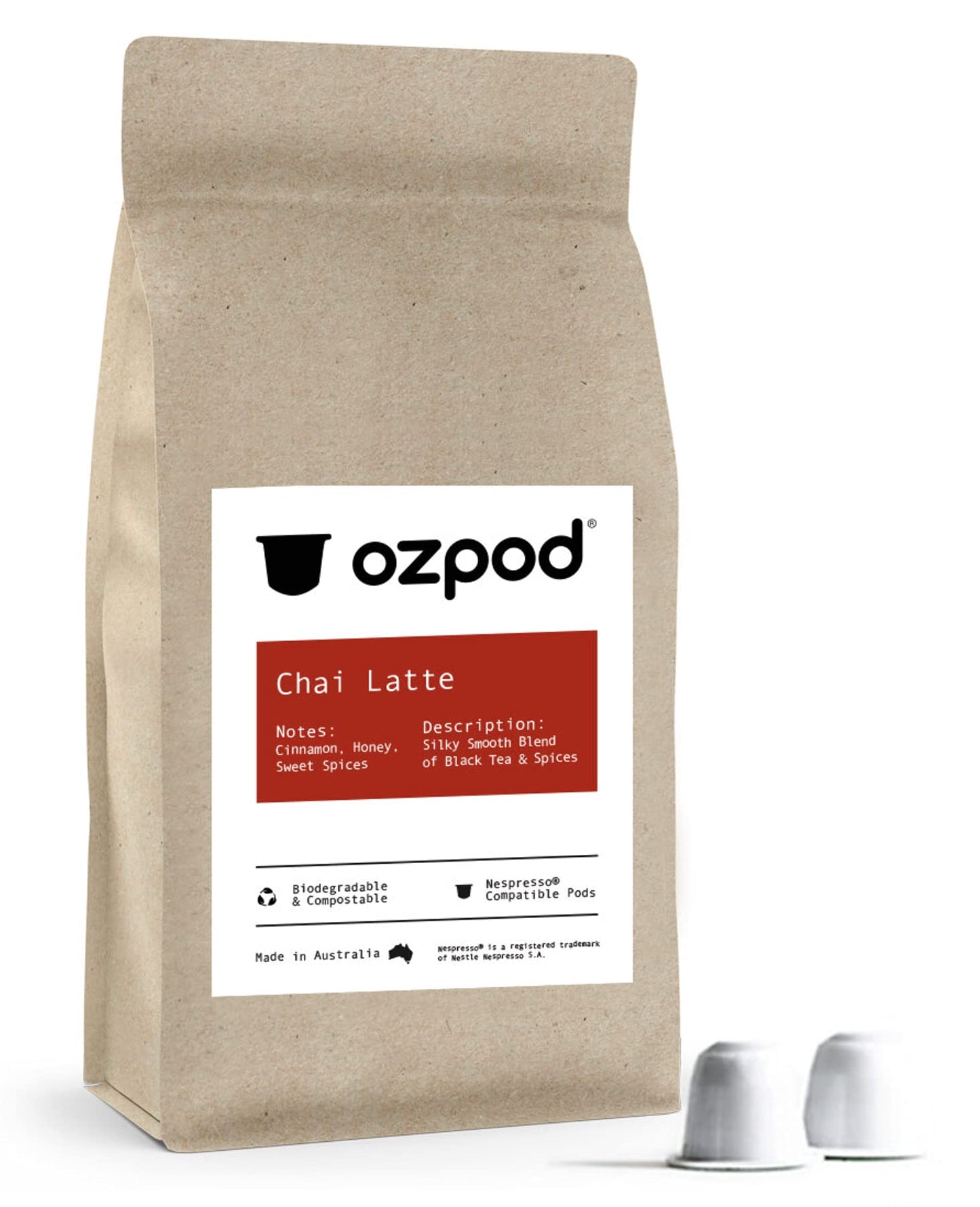 OzPod Chai Tea Capsules for Nespresso, 100% Compostable, 15 Single Serve Cups, Fair Trade, Australian Made