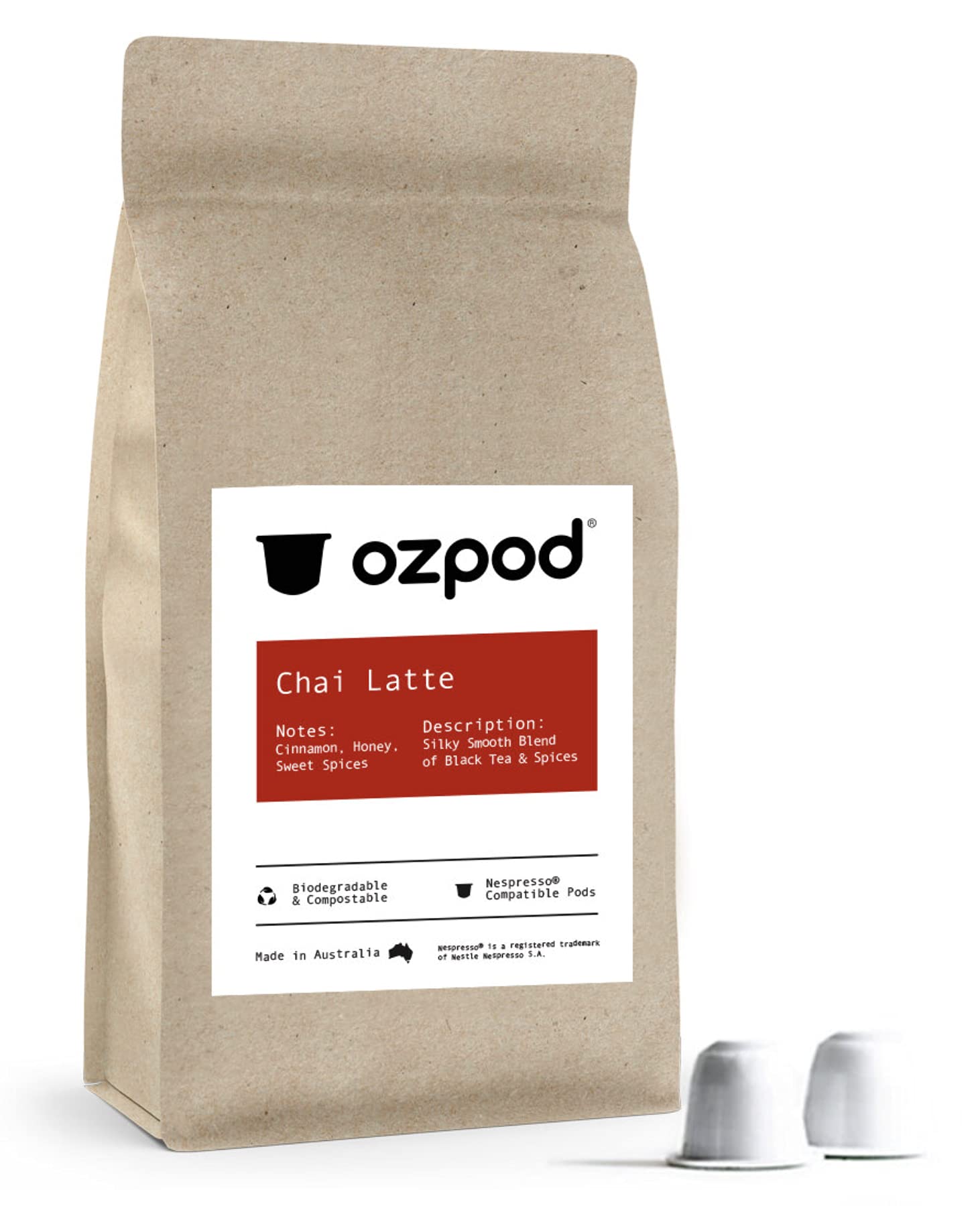 OzPod Chai Tea Capsules for Nespresso, 100% Compostable, 15 Single Serve Cups, Fair Trade, Australian Made