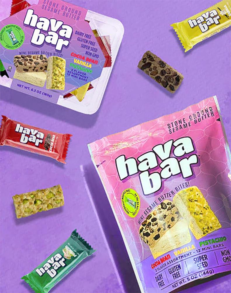 Galil Mini Halva Bars Sesame Butter Bites | Non-Gmo Halva | Hava Bar - Individually Wrapped Cocoa, Vanilla And Pistachio Halva B