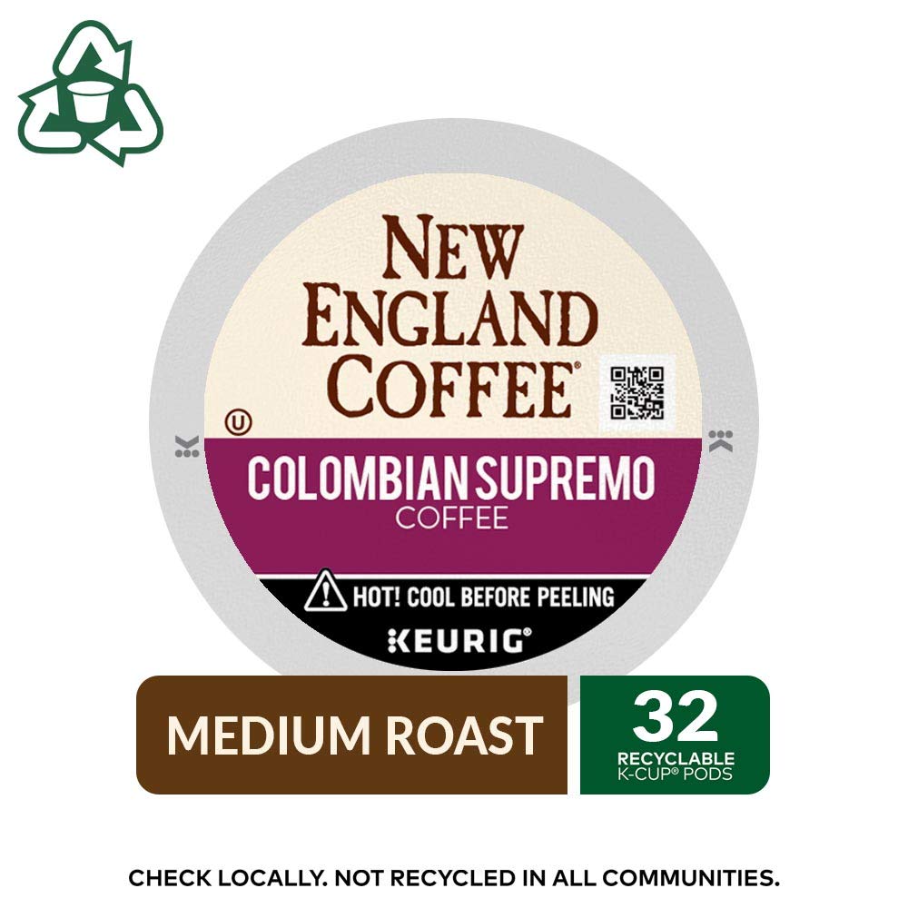 New England Coffee Colombian Supremo Medium Roast Single Serve Pods, 32Ct Box (Pack Of 1)