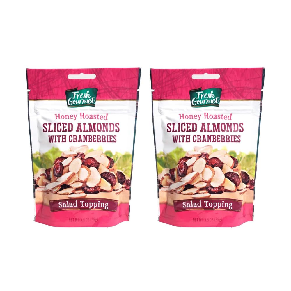 Fresh Gourmet Honey Roasted Sliced Almonds & Cranberries 3.5 Ounce (Pack of 2)
