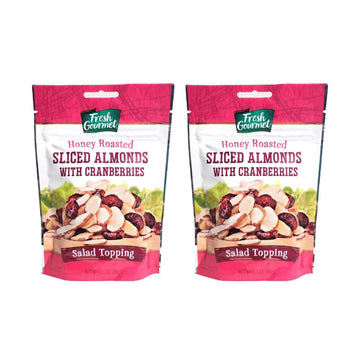 Fresh Gourmet Honey Roasted Sliced Almonds & Cranberries 3.5 Ounce (Pack of 2)