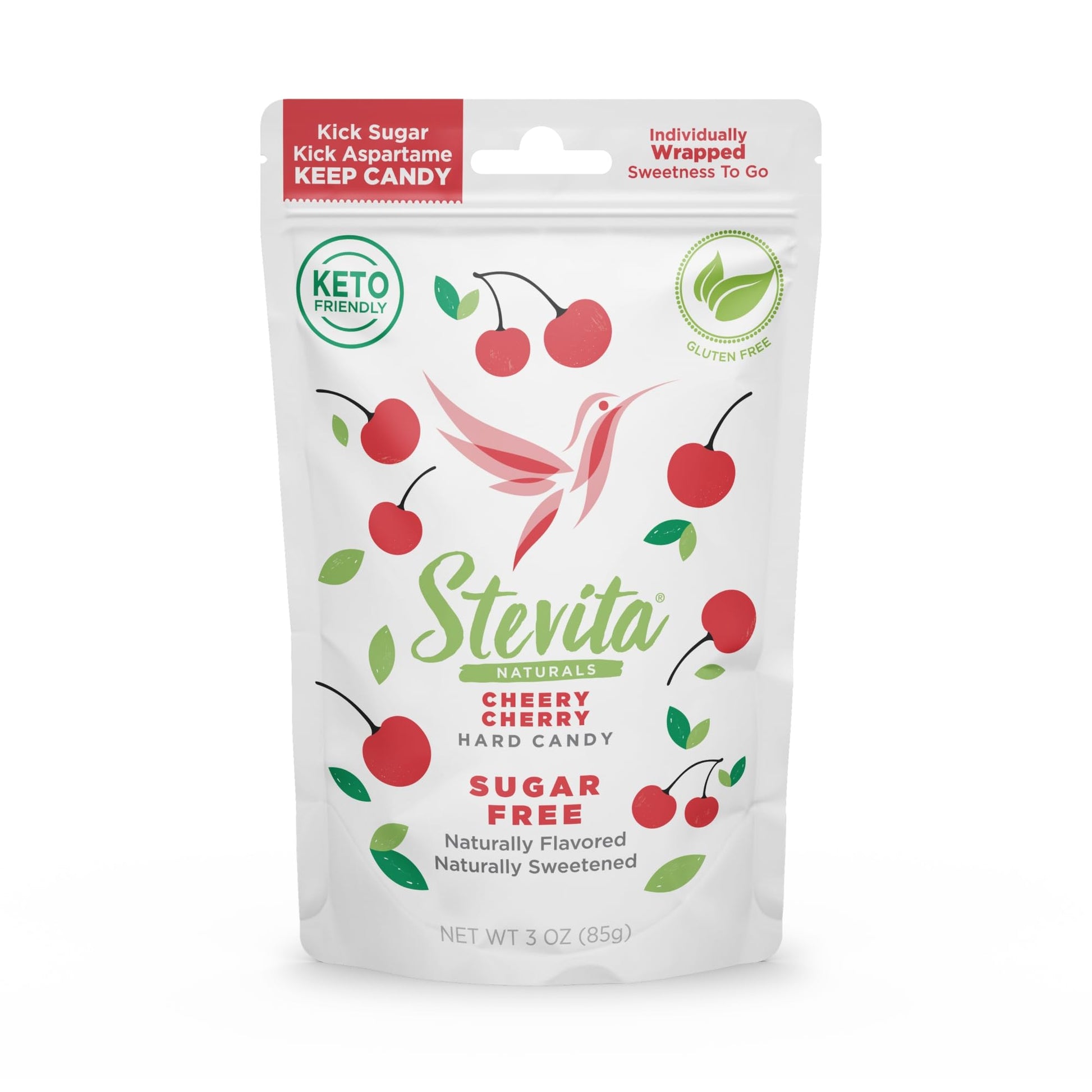 Stevita Hard Candy, Cheery Cherry - 25 Individually Wrapped Pieces - Sugar & Aspartame Free - Naturally Flavored & Sweetened - N