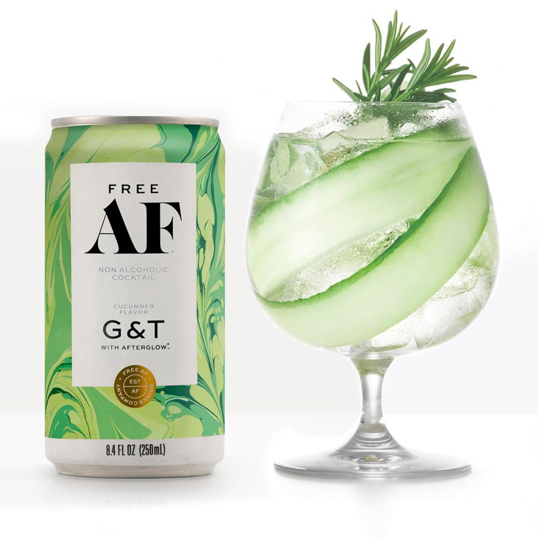 Free AF Non-Alcoholic Cucumber G&T Sparkling Cocktails, Gluten-Free, Low-Calorie, 8.4 oz Cans, 12-Pack