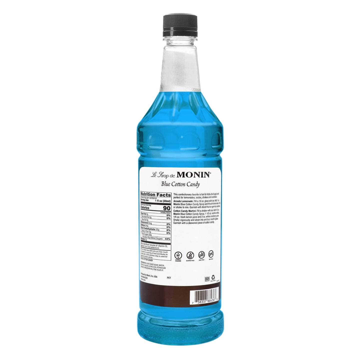 Monin Blue Cotton Candy Syrup - 1 Ltr Plastic Bottle - H-Cotton Candy Model - 33.81 Fl Oz