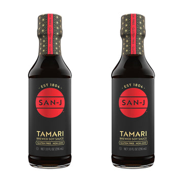 San-J - Gluten Free Tamari Soy Sauce - Specially Brewed - Made with 100% Soy - 10 oz. Bottles - 2 Pack