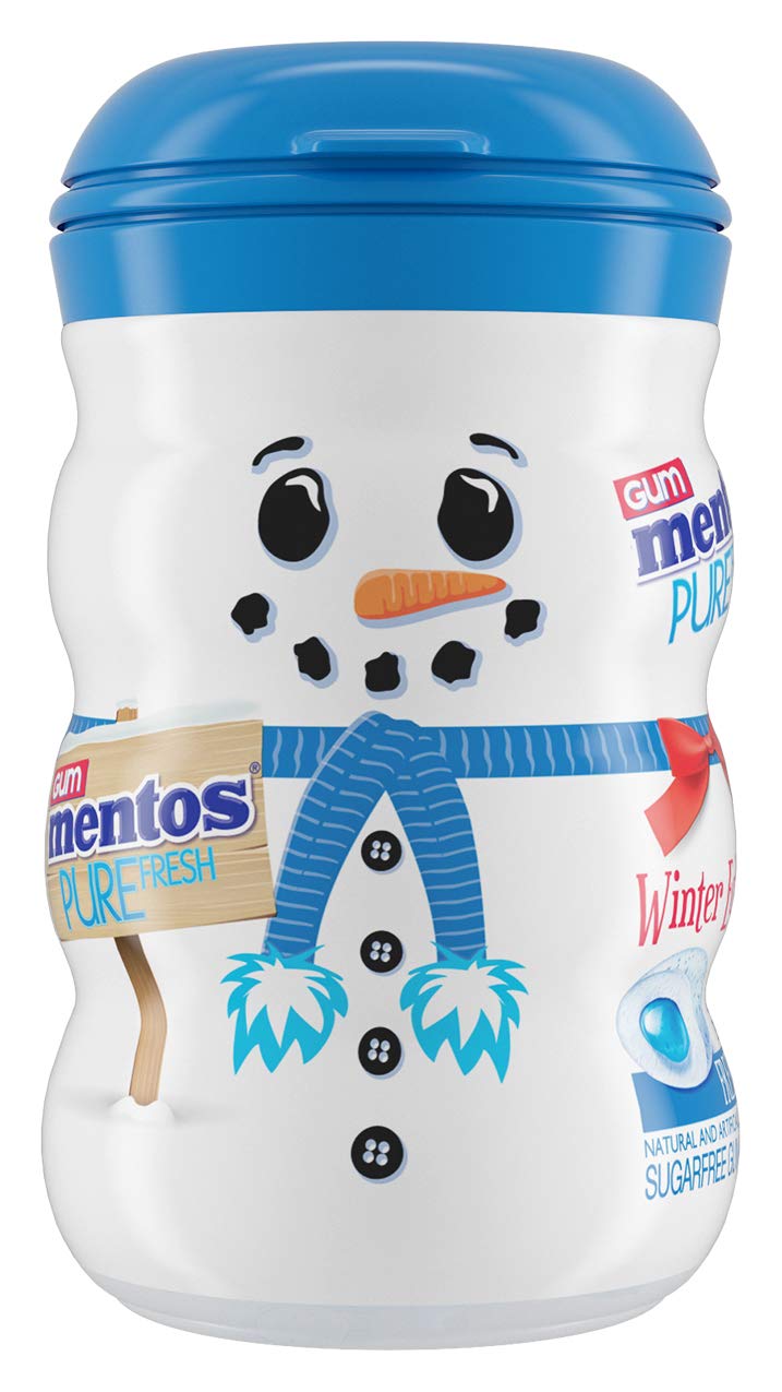 Mentos Sugar-Free Chewing Gum  Fresh Mint Flavor  Winter Edition Snowman Bottle  Holiday Stocking Stuffer  Secret Santa  50 Count (Pack of 4)
