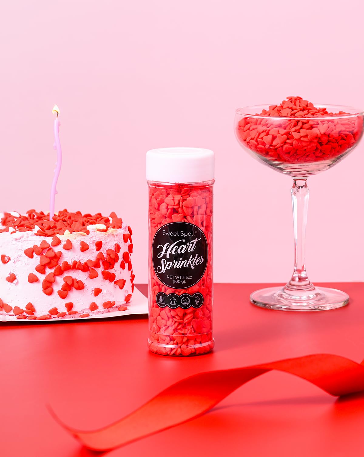 Sweet Spell Red Heart Sprinkles - Edible Valentine Heart Sprinkles For Cake Decorations 3.5Oz