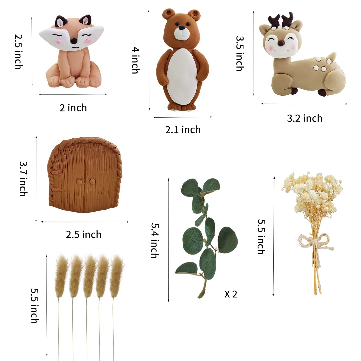 Forest Woodland Animal Cake Toppers Fox Bear Deer Flower Cake Decorations For Oh Baby Woodland Themed Birthday Party (Leaves)