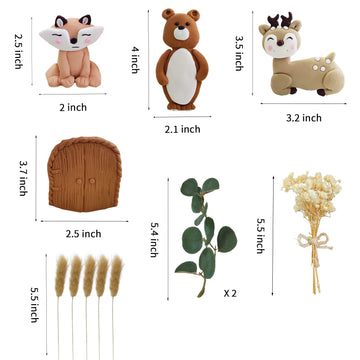 Forest Woodland Animal Cake Toppers Fox Bear Deer Flower Cake Decorations For Oh Baby Woodland Themed Birthday Party (Leaves)
