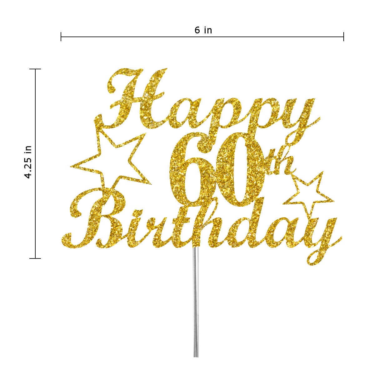 60 Birthday Cake Topper Gold Glitter, Party Decoration Ideas, Premium Quality, Sturdy Doubled Sided Glitter, Acrylic Stick. Made