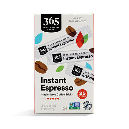 365 by Whole Foods Market, Instant Espresso, Dark Roast, 25 Single Serve Coffee Sticks, 2.65 Ounces