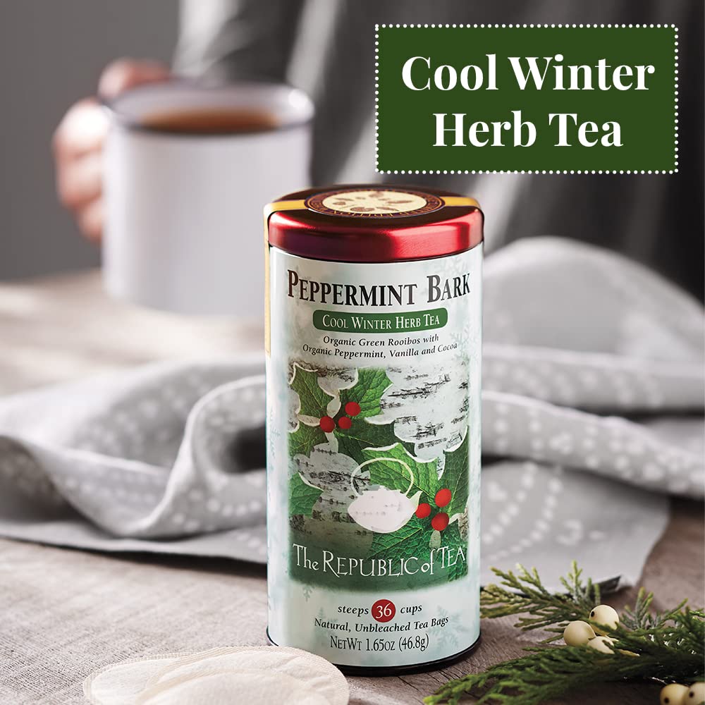 The Republic of Tea Peppermint Bark Herbal Tea, Caffeine-Free, 250 Tea Bags, Cool Winter Flavor