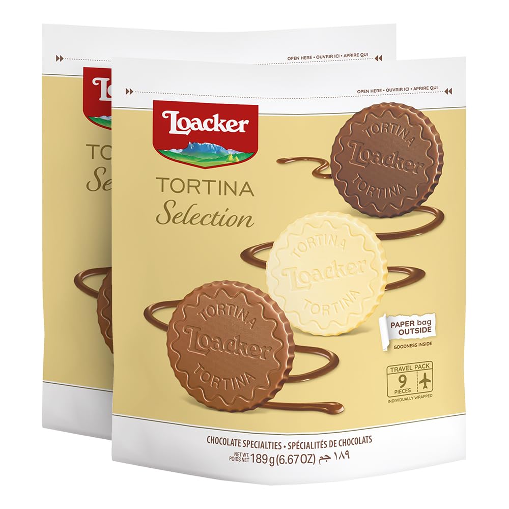 Loacker Mix Tortina Chocolate Specialties - Individually Wrapped Assorted Top-Grade Wafer Chocolate Specialties  Mixed Flavors: White  Dark  Milk Chocolate - Pouch (X2) - 6.67 Oz
