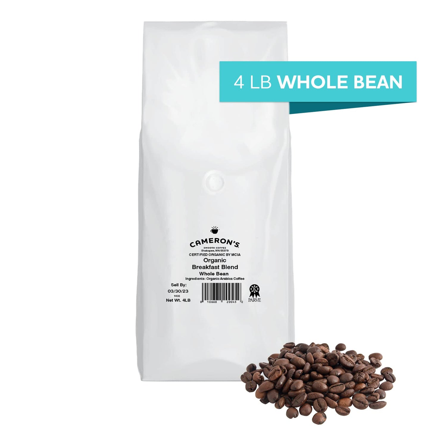 Camerons Coffee Roasted Whole Bean Coffee, Organic Breakfast Blend, 4 Pound