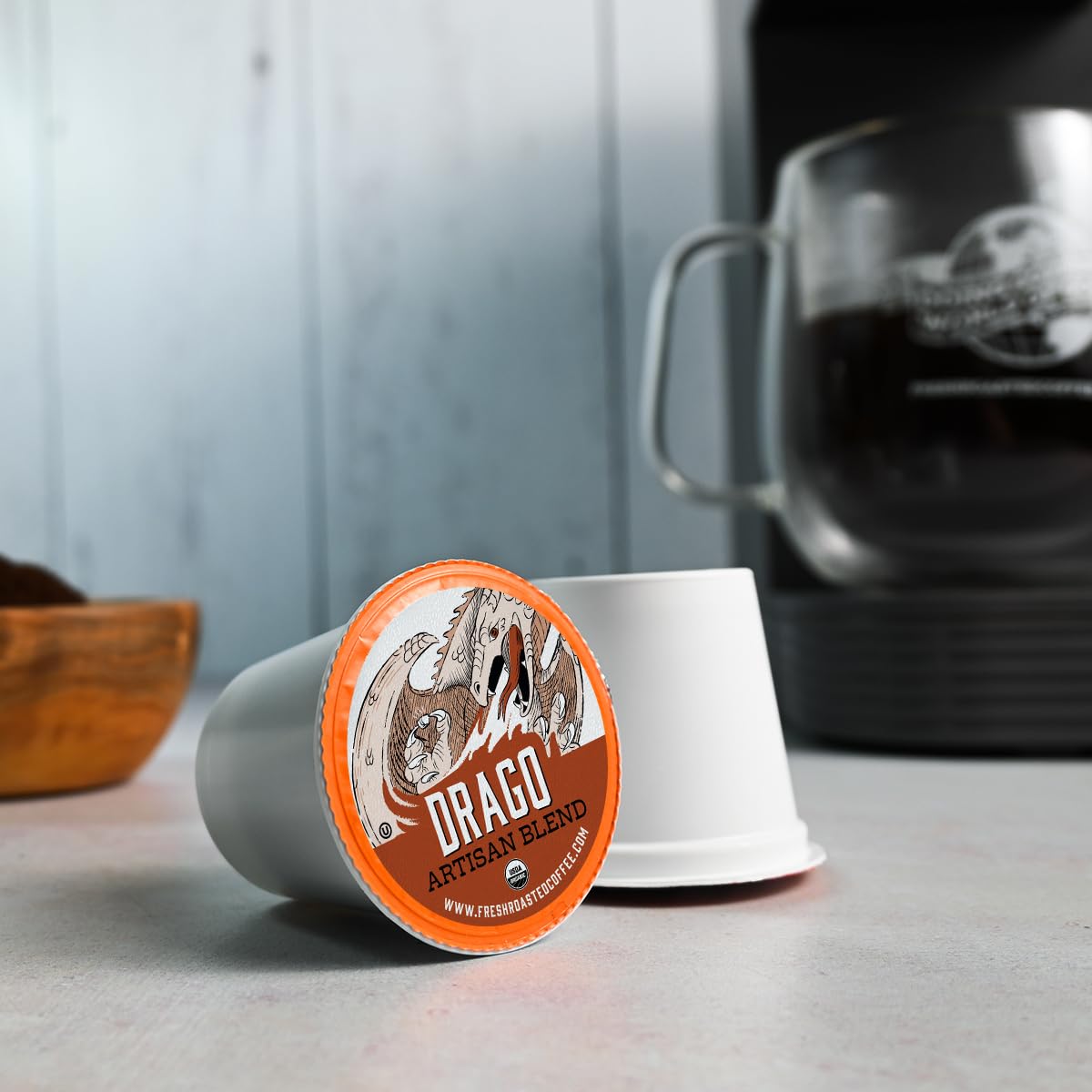 Fresh Roasted Coffee Pods, Fair Trade Organic, Medium Roast, 24 Count, Kosher, Compatible with K Cup malt-inspired