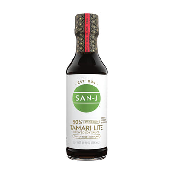 San-J - Gluten Free Tamari Lite Soy Sauce with 50% Less Sodium - Made with 100% Soy - Specially Brewed - 10 oz. Bottle
