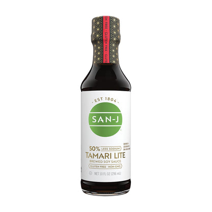 San-J - Gluten Free Tamari Lite Soy Sauce with 50% Less Sodium - Made with 100% Soy - Specially Brewed - 10 oz. Bottle