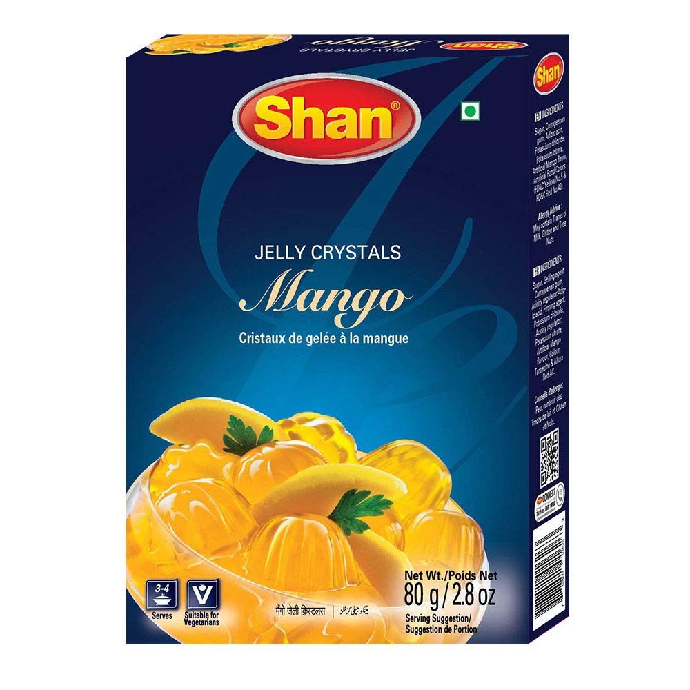 Shan Jelly Crystals Mango 2.8 oz (80g) - Cristaux De Gelee a la mangue - Quick and Easy Jello - Suitable for Vegetarians - Airti
