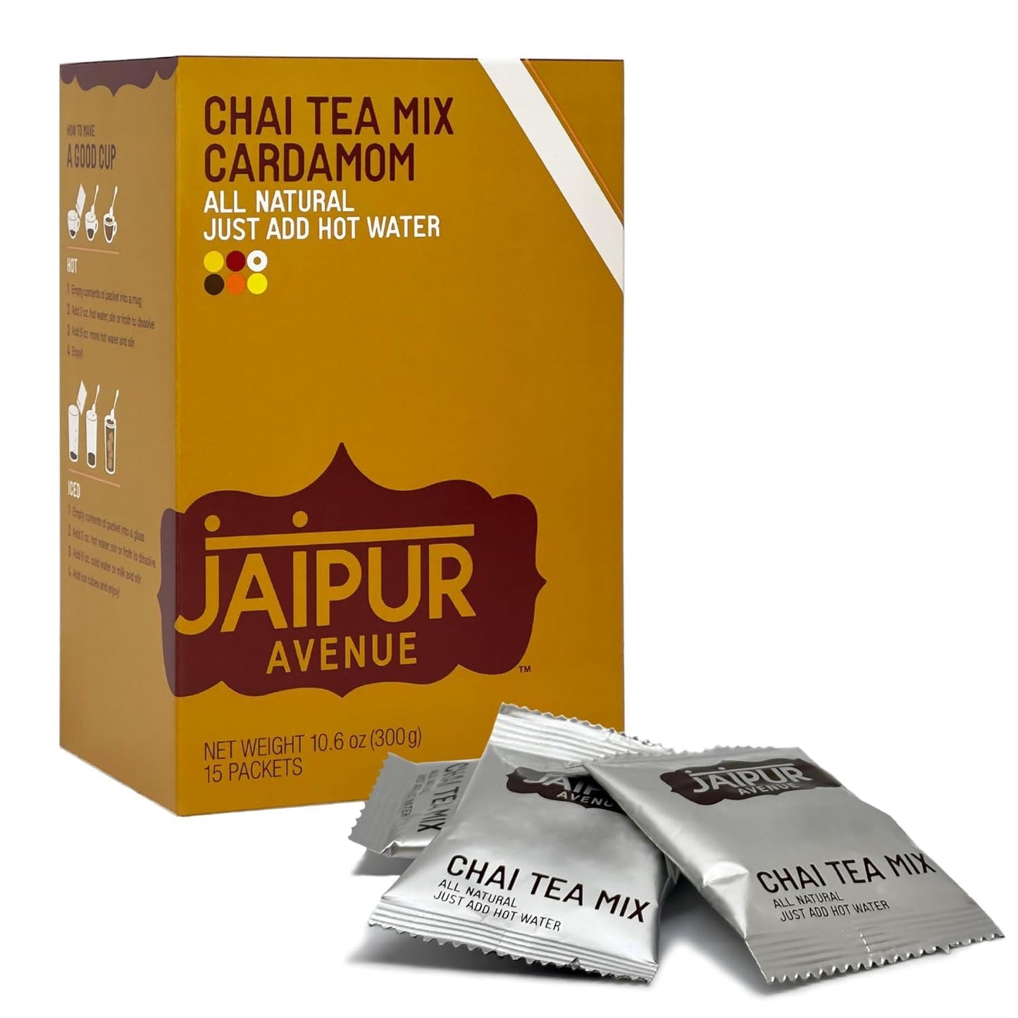 Jaipur Avenue Cardamom Chai Tea Mix Crafted with All-Natural Assam Black Tea, Cardamom, Cane Sugar, and Premium Dry Milk - Prese