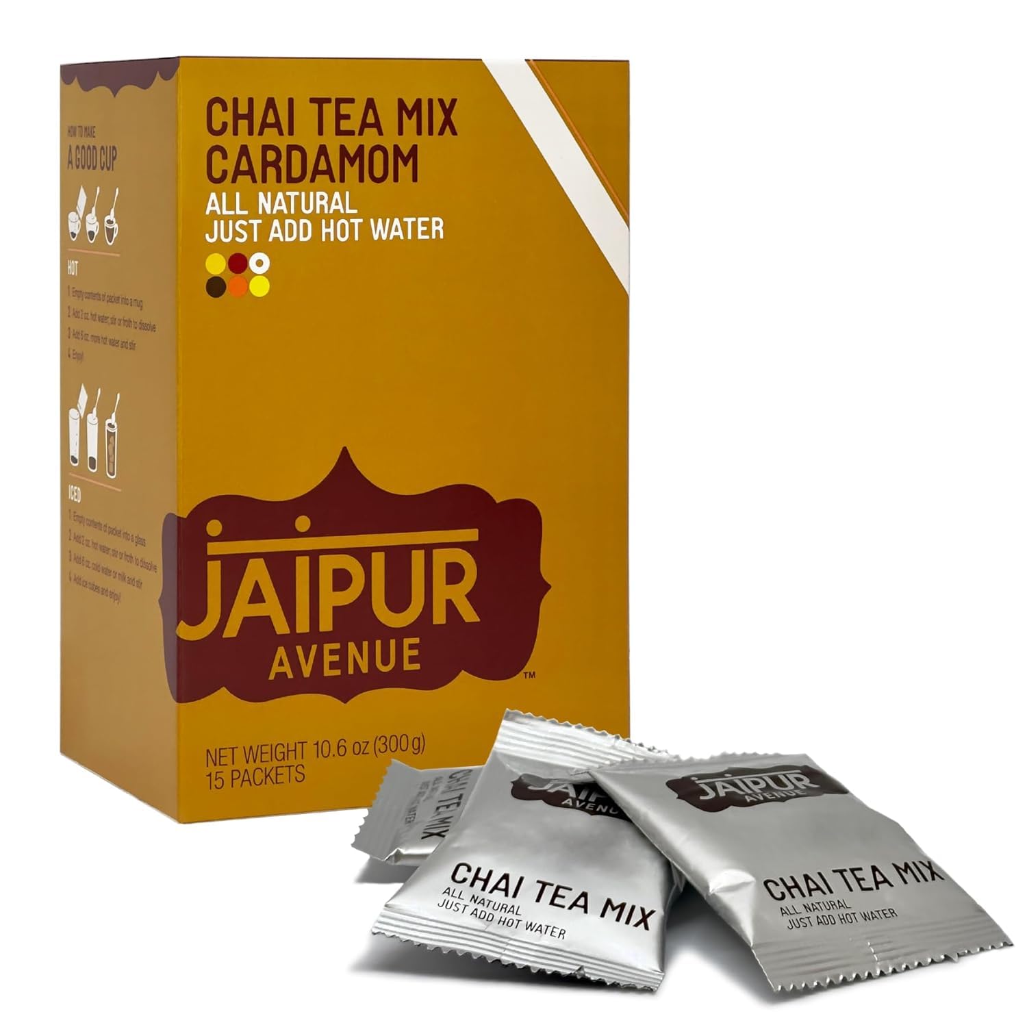 Jaipur Avenue Cardamom Chai Tea Mix Crafted with All-Natural Assam Black Tea, Cardamom, Cane Sugar, and Premium Dry Milk - Prese