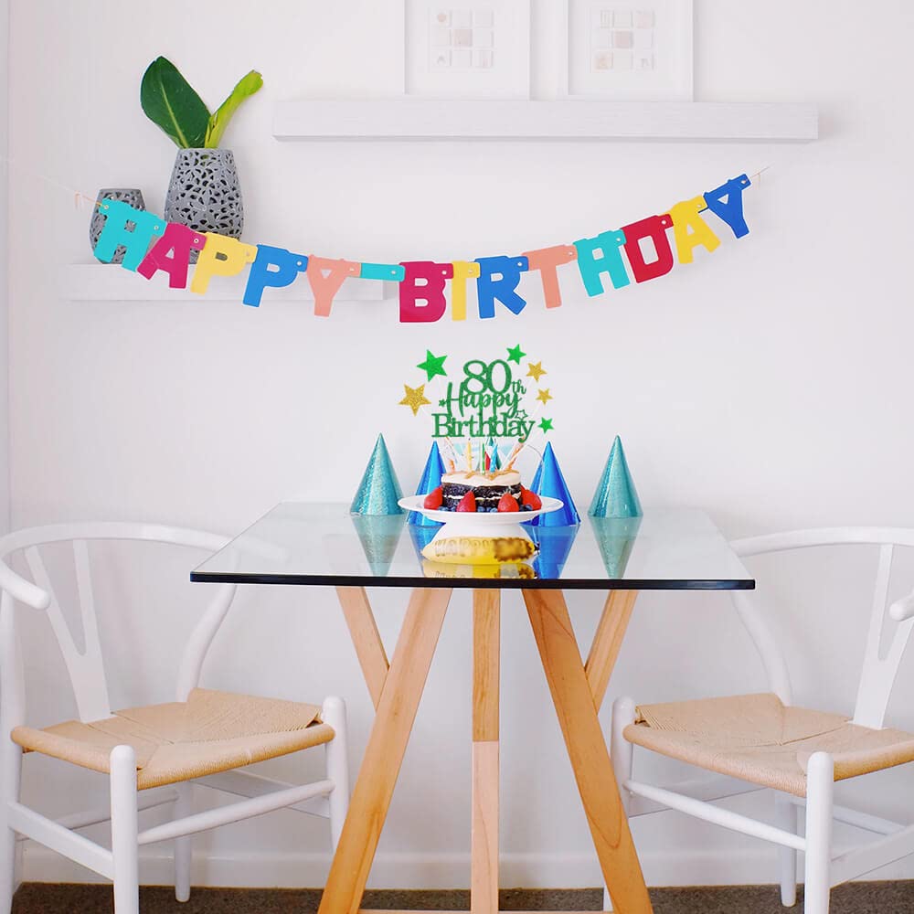 Glittery 80Th Happy Birthday Cake Topper With Star,Personalised 80 Birthday Cake Toppers Party Decorations Party Supplies For Bo