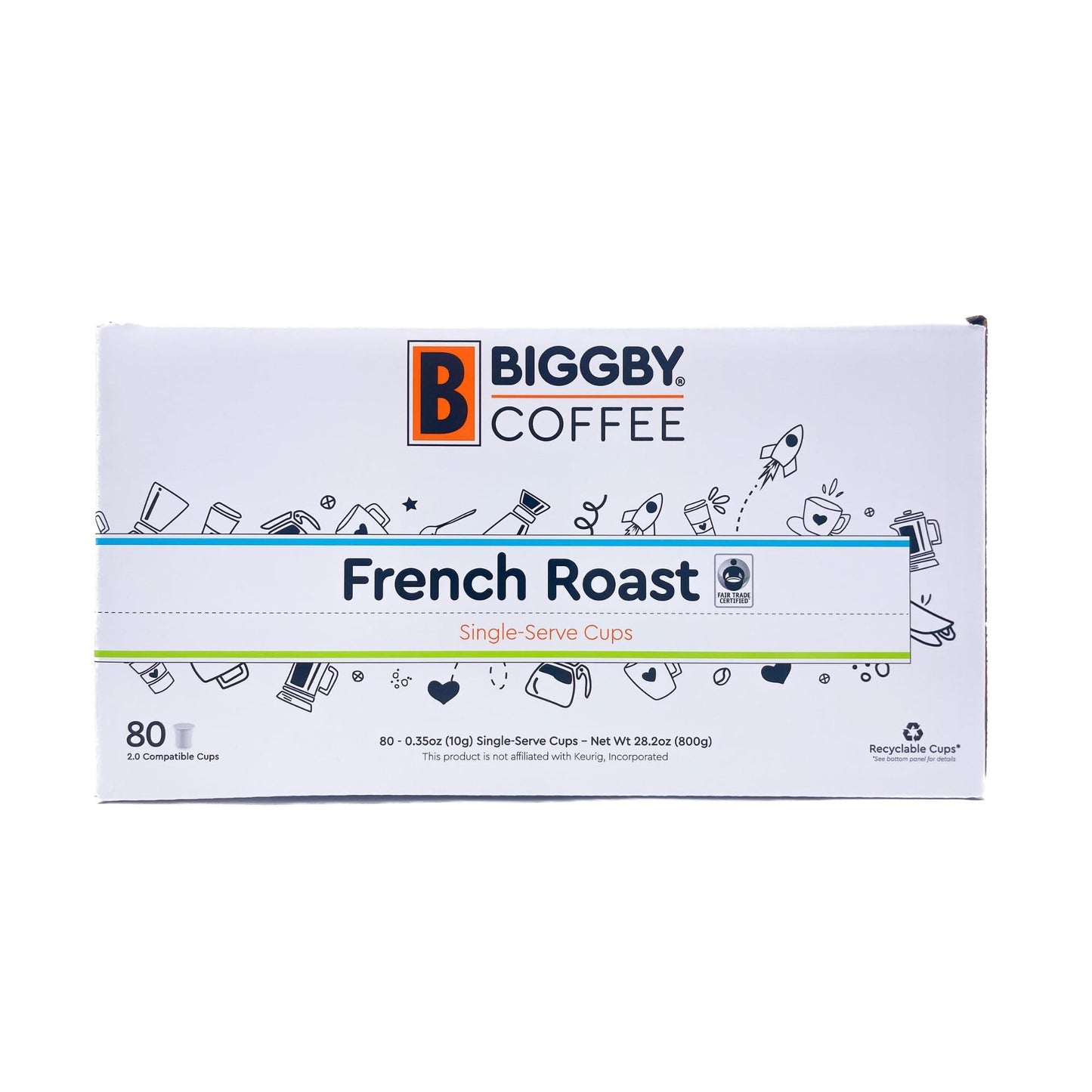 BIGGBY French Roast Single Serve Coffee, Dark Roast, 80 Count Recyclable Plastic Cups