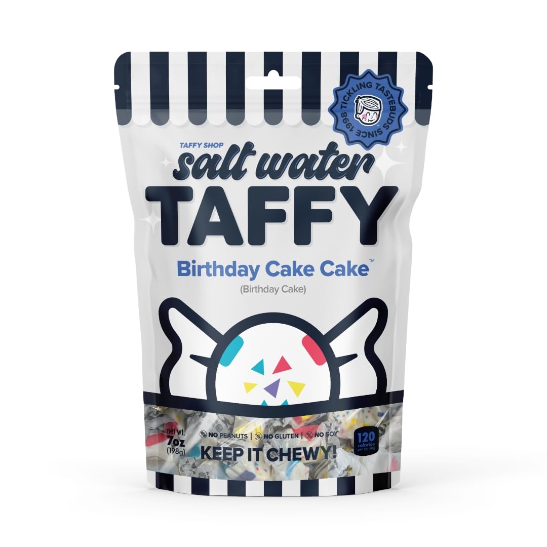 Taffy Shop Birthday Cake Cake Salt Water Taffy - Gourmet Soft Chewy Candy, Bulk Sweet Snack, Fresh Gift & Gluten-Free, 35 Indivi