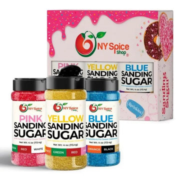 NY Spice Shop Pink-Yellow-Blue Sanding Sugar for Memorial Day - Sweet Colorful Edible Sprinkles For Candy Dish - Chocolate Sprin