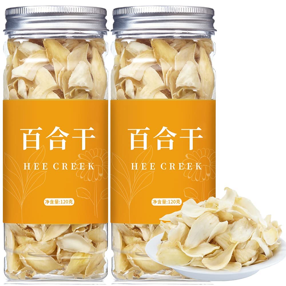 Hee Creek Dried Lily Bulb 240g (120g*2) 8.5oz Herbal Tea, Dried Lily Buds Bulbs Bai He Lilies for Tea, Cooking, Porridge, Sulfur