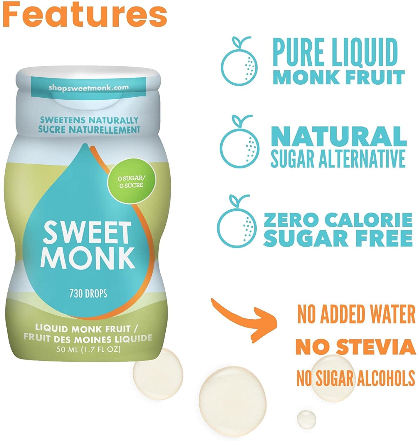 100% Pure Original Monk Fruit Sweetener Liquid Sugar Substitute By Sweetmonk - 1.7Oz |No Water Added Monk Fruit Extract | Zero C