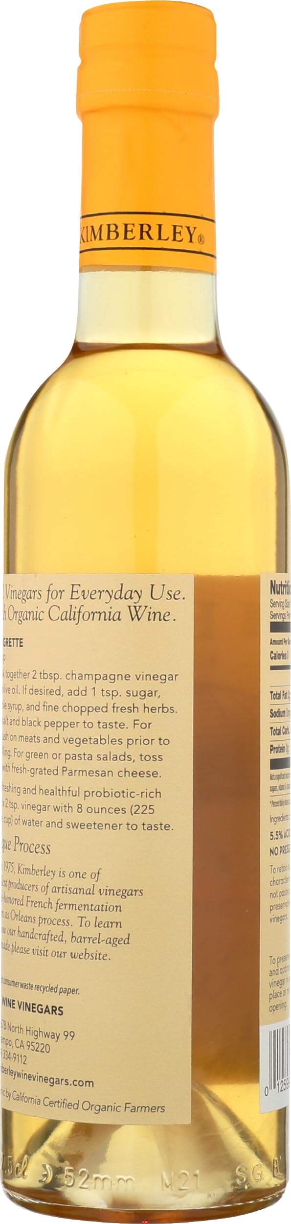 KIMBERLEY Organic Champagne Vinegar - 12.5 Fl Oz, Fine Quality Cooking Vinegar