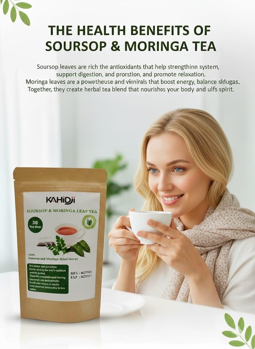 KAHIDJI Soursop & Moringa Leaves Tea - 30 Teabags - Green - Antioxidant-Rich Herbal Tea