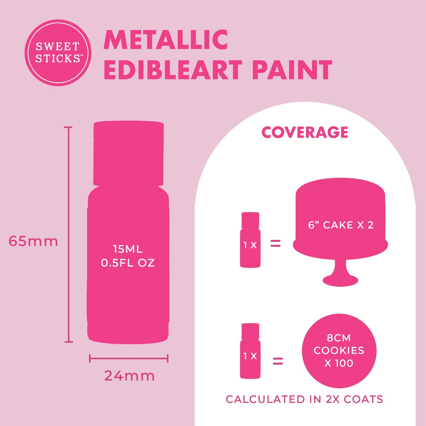 SWEET STICKS Edible Art Cake Paint, Metallic Rose Gold, 0.5 Ounce (15ml)