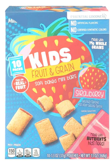 Fruit & Grain Strawberry Mini Bars, 10, 1.3oz Packs, On the Go, 1 Pack Kid Snack Snacking Food Treat