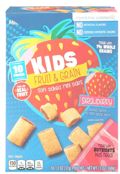Fruit & Grain Strawberry Mini Bars, 10, 1.3oz Packs, On the Go, 1 Pack Kid Snack Snacking Food Treat