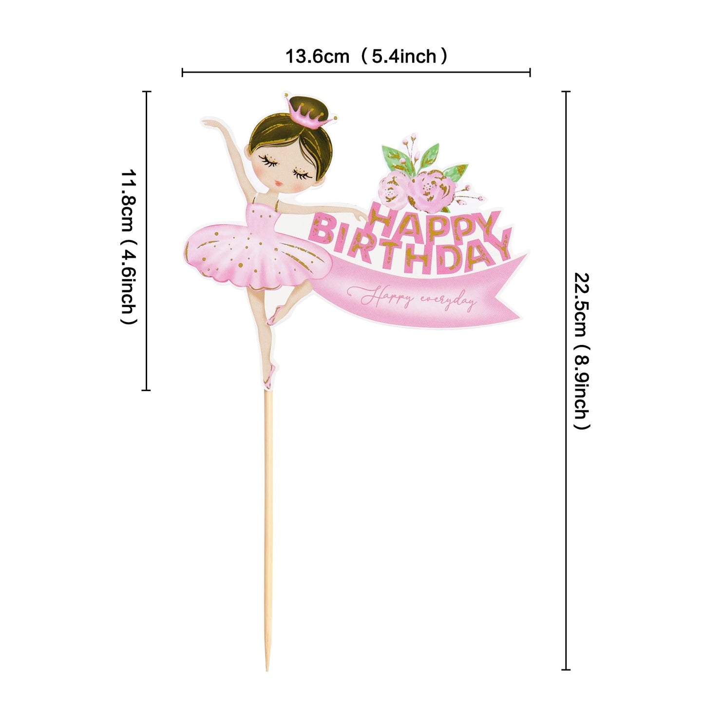 Ercadio 1 Pack Ballerina Tutu Cake Toppers Pink Ballet Girl Happy Birthday Cake Toppers Ballet Slipper Cake Picks For Ballerina