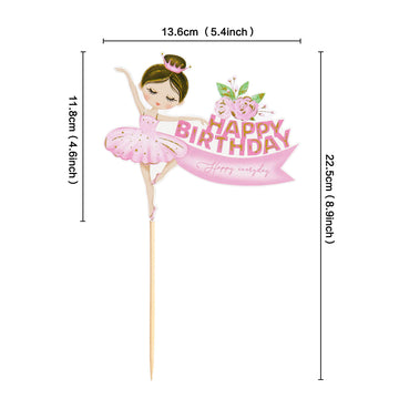 Ercadio 1 Pack Ballerina Tutu Cake Toppers Pink Ballet Girl Happy Birthday Cake Toppers Ballet Slipper Cake Picks For Ballerina