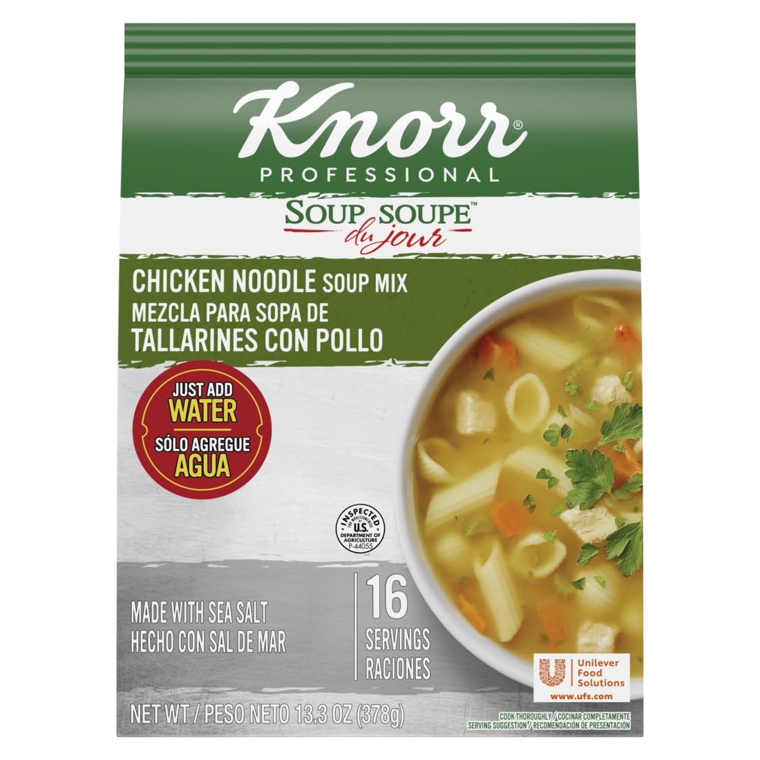 Knorr Professional Soup du Jour Chicken Noodle Soup Mix No added MSG, 0g Trans Fat per Serving, Just Add Water, 13.3 oz, Pack of