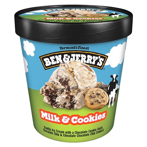 Ben & Jerrys Milk & Cookies Vanilla Ice Cream Pint Non-GMO 16 oz