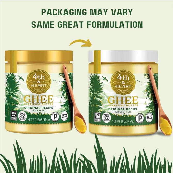 4th & Heart Original Grass-Fed Ghee, Clarified Butter, Keto, Pasture Raised, Lactose and Casein Free, Certified Paleo (16 Ounces