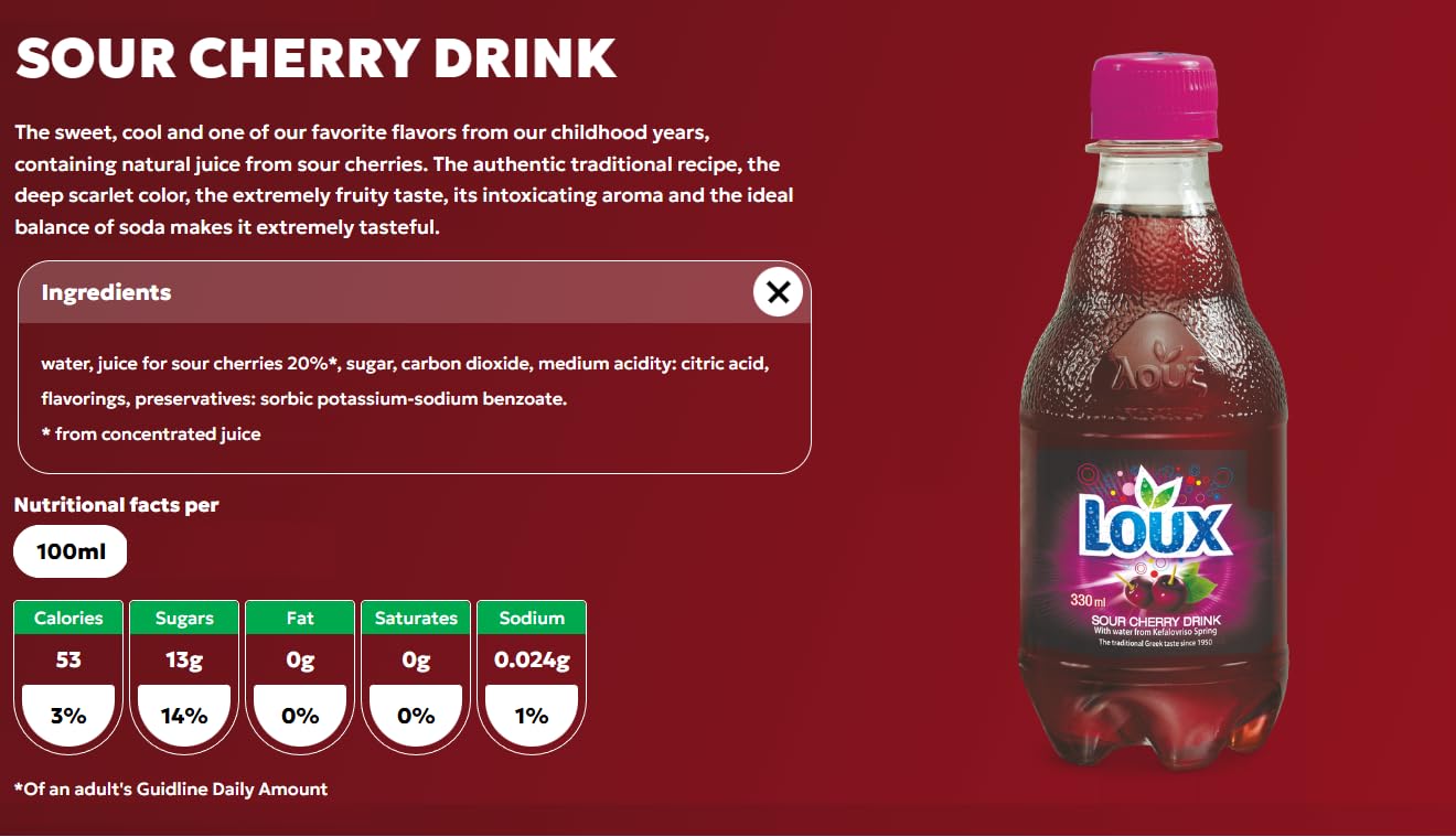Loux | Greek Soft Drink | Sour Cherry | Pack Of 12 | 330Ml