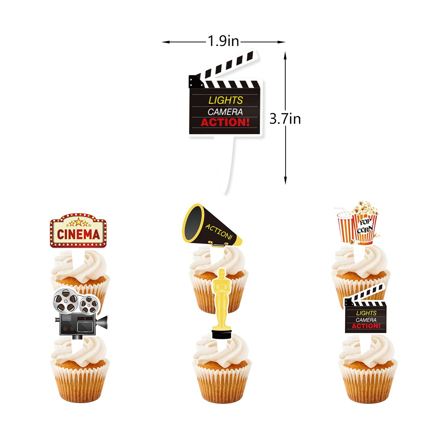 24 Pcs Movie Night Themed Cupcake Toppers For Birthday Party Decorations, Cinema Themed Party Supplies, Cinema Sign