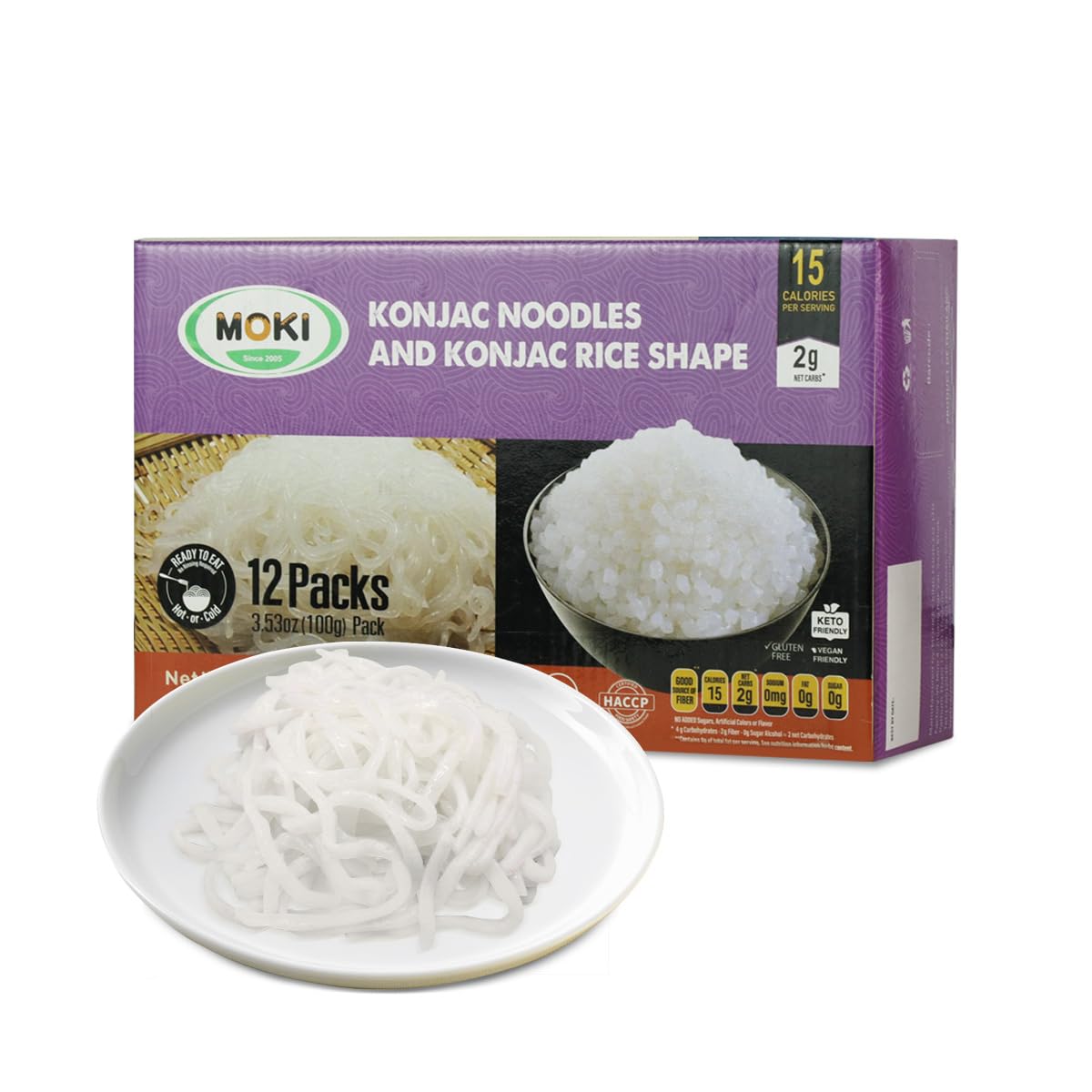MOKI Konjac Shirataki Noodles, Low Carb Gluten-Free Pasta, 12 Packs, 3.53 oz Each, Vegan, Keto & Paleo-Friendly, Plant-Based