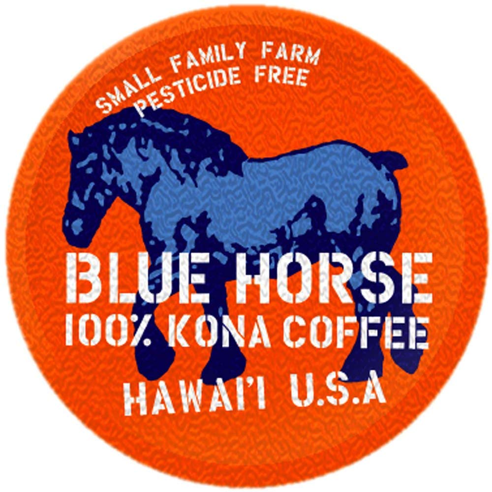 Blue Horse 100% Kona Coffee Pods, Medium Roast, 20ct Single Serve, Compatible with K Cups 2.0, Farm Fresh, Authentic Arabica Bea