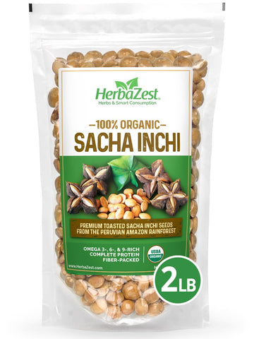 HerbaZest Sacha Inchi Seeds - USDA Organic, Vegan, Non-GMO, Gluten-Free - 2 LB