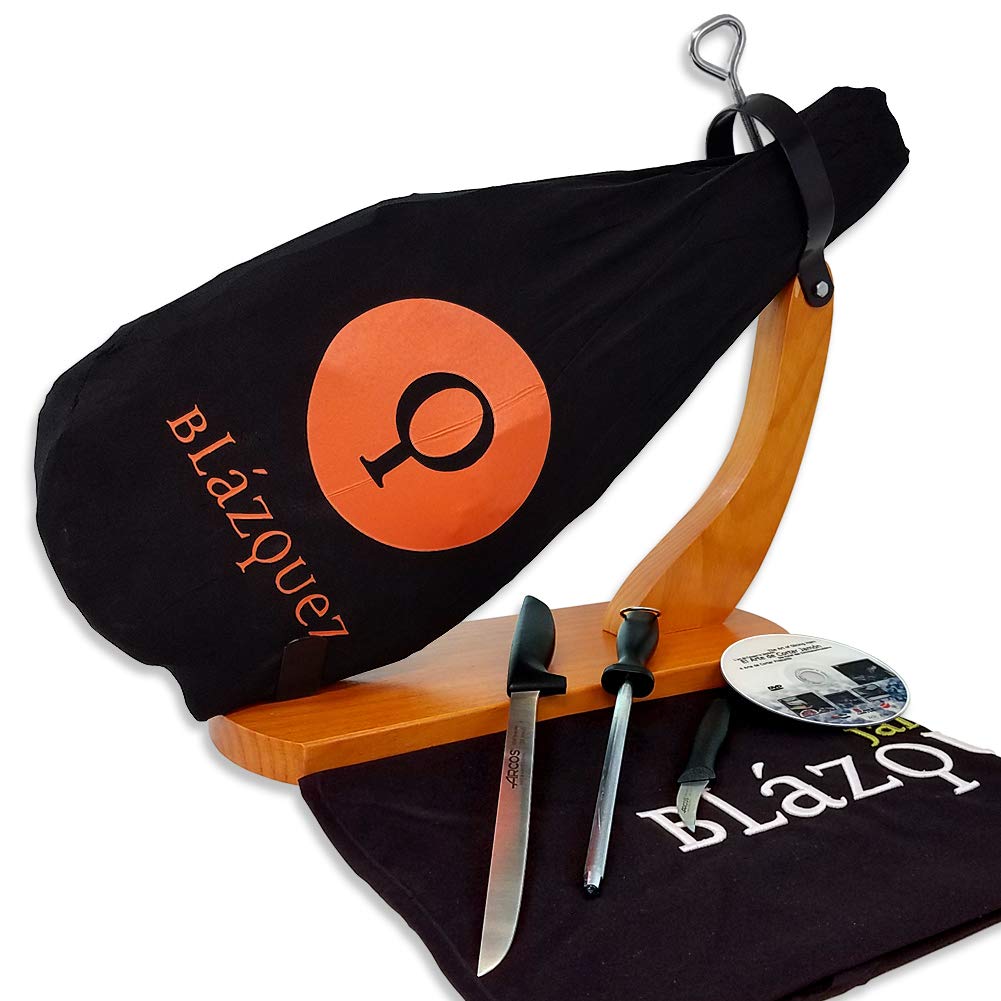 Blázquez Iberico Ham Shoulder 15 Months Cured, 50% Iberico Breed, 13 lbs, 5 Piece Set with Ham Holder & Carving Knife