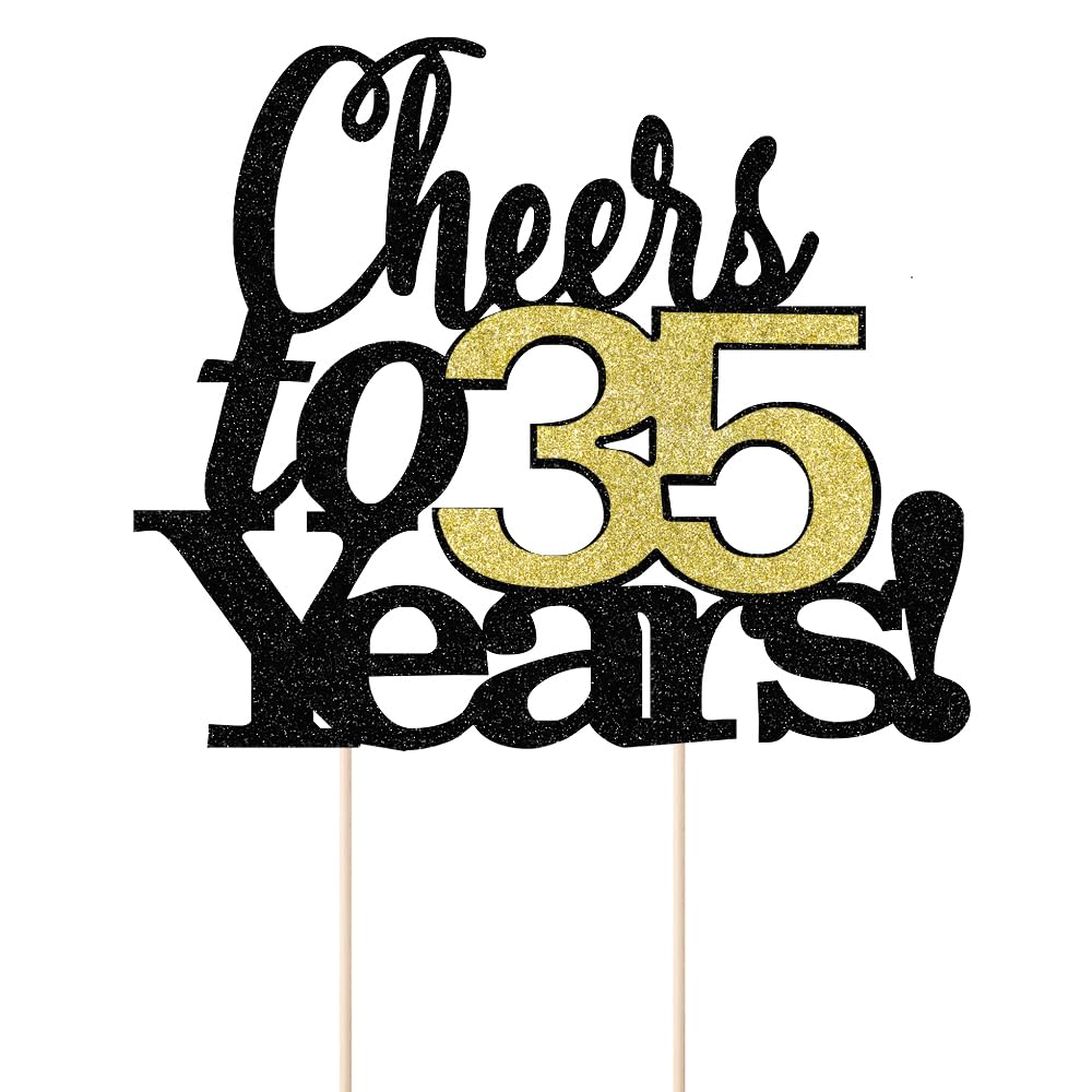 LVEUD Cake Topper - Black Font Golden Numbers, 35th Birthday, 7x8, Paper