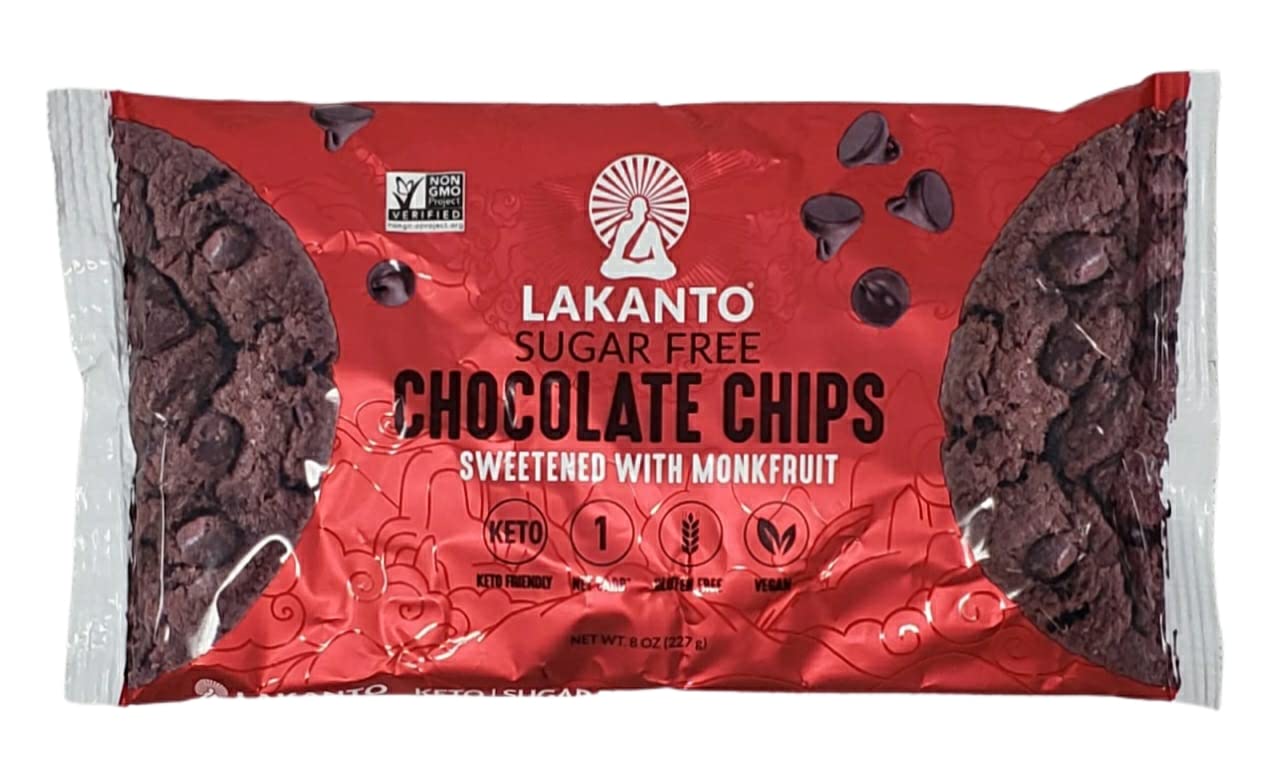 Lakanto Sugar Free Chocolate Baking Chips Sweetened With Monkfruit - Pack Of 4 Bags - 8 Oz Per Bag - 32 Oz Total - Gluten Free,